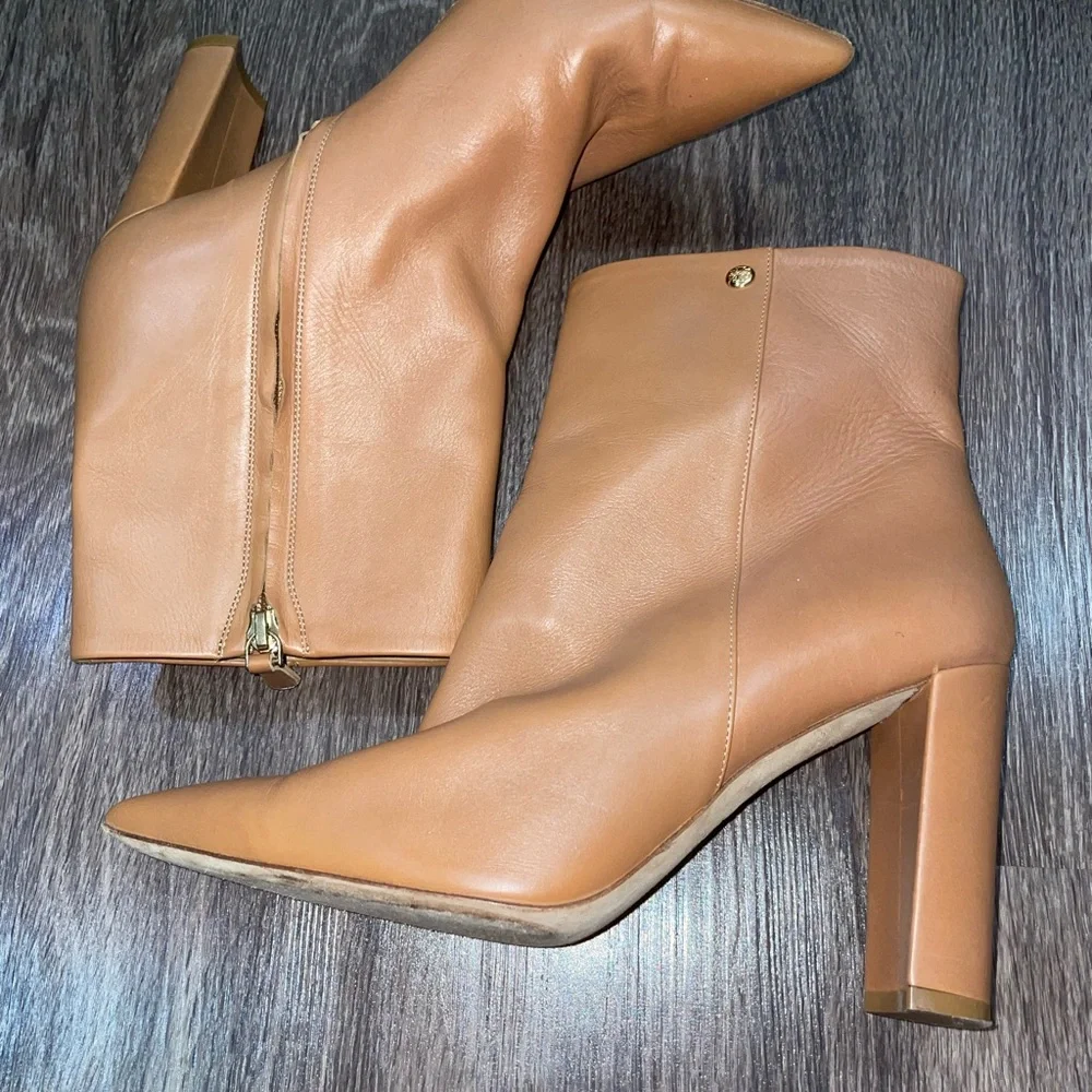 Tory Burch Womens Penelope Leather Ankle Pointed Toe Booties Tan Brown 10.5